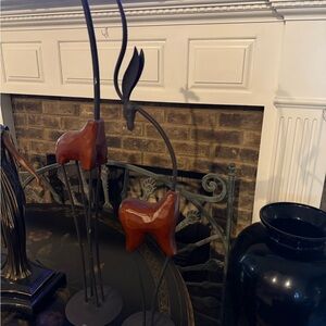 Elegant Brown Wood and Metal Giraffe and Antelope Sculptures